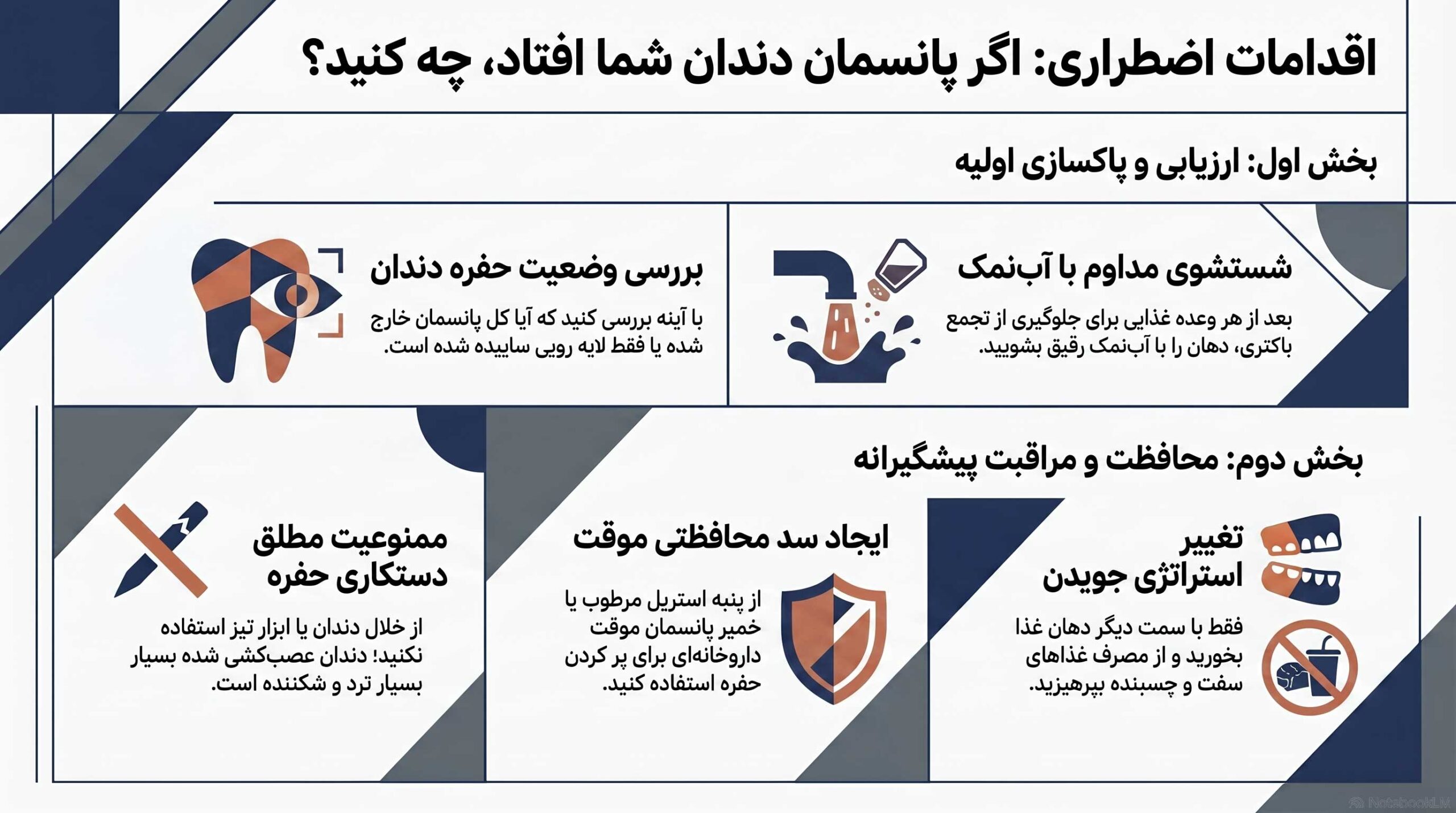 اگر پانسمان دندان عصبکشیشده بیفتد چه باید کرد؟